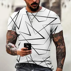 Top da uomo stile geometrico retrò con <span class=keywords><strong>stampa</strong></span> 3D t-shirt oversize Street Designer a maniche corte in tessuto - Product Image 2