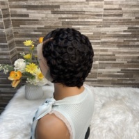 Perruque YWhair Chioma pour coupe pixie, perruque courte en dentelle frontale, cheveux vierges noirs, base en dentelle sans colle, densité 180%, 100% cheveux Remy avec baby hair