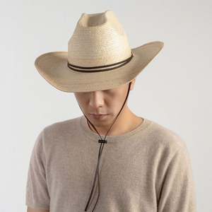 Chapeau de paille rétro tendance à grandes bords, motif feuille de palmier, style cowboy, pour voyage en extérieur et plage, avec cordon chinois - Product Image 4