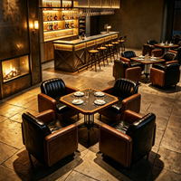 Canapé de bar à cigares vintage, style Old Money, pour café western et bar à cocktails, ensemble table et chaises de réception commerciales