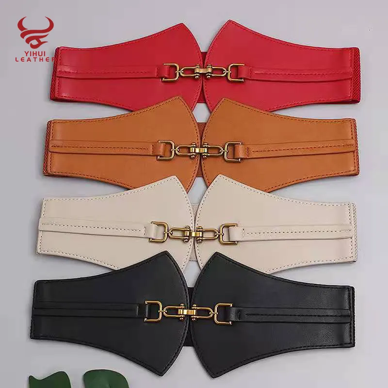 Wholesale Lady Fashion Waist Cinch Lace-up Waspie Leather Belt Red Ultra Wide Elastic Strength Corset Belt for Women