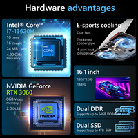 Laptop da Gaming 16 Pollici, Intel 13a Gen I7-13620H 4.7GHz, RTX 3060 6G, RAM 8GB-32GB, ROM 256GB-1TB SSD, 144Hz, Spina UK/Inglese