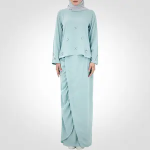 SIPO Eid Baju Raya Malaysia Muslimah Rückseite Öffnung Perempuan Perlen solides Kleid moderner Baju Kurung