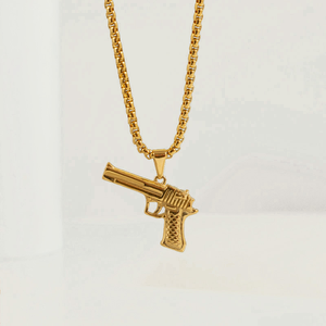 สร้อยคอปืนฮิปฮอป 18k ลายดอกกุหลาบ จี้รูปปืน สร้อยคอทองคำ เครื่องประดับสแตนเลส สร้อยคอปืนสำหรับผู้ชาย - Product Image 4