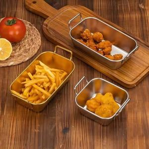 Plateau de service en acier inoxydable argenté et doré pour mini-dim sum, poulet frit, frites – Nouveau design, panier à snacks - Product Image 1
