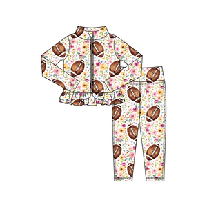 GLP3001 Petit ballon de football personnalisé imprimé de fleurs tenues d'automne enfants vente en gros ensemble de yoga à manches longues pour enfants avec fermeture éclair pour filles - Product Image 1