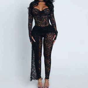 Venta al por mayor Novedades Popular 2025 Ropa de mujer Sin espalda Elegante Conjunto de encaje de 2 piezas - Product Image 3