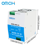 Alimentation à découpage industrielle ultra-plate OMCH NDR-480-12/24/36/48 480W pour rail DIN, entrée 12-48V 10-40A 200-240VAC 50/60Hz