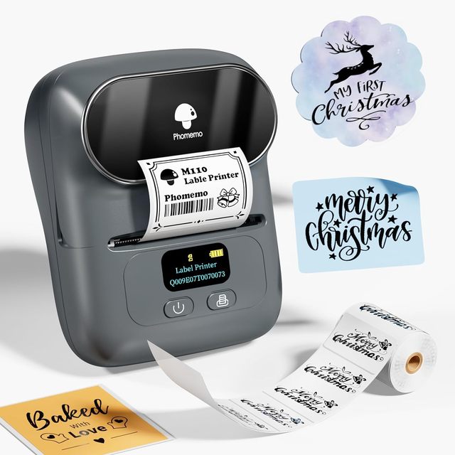 Phomemo M110 Thermal Label Makers Barcode Label Printer for Small Business Address Logo Clothing Mailing Sticker Printer