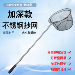 Épuisette télescopique en acier inoxydable, pliable, avec filet en fil métallique pour la pêche - Product Image 2