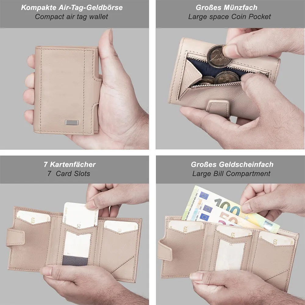 Portefeuille en cuir et aluminium avec fenêtre d'identification à fermeture magnétique porte-cartes pop-up personnalisé avec poche zippée pour hommes