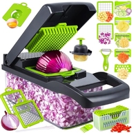 Offre Spéciale : Coupe-légumes et fruits multifonction 14-en-1, trancheuse à oignon, hachoir, spiraliseur, râpe manuelle, ustensiles de cuisine