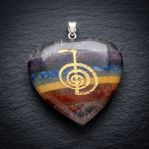 Pendentif en agate RozRin, cristaux classiques, cœur avec symbole Om, rayures de chakra, plaqué or, charme religieux, bijoux unisexes - Product Image 3