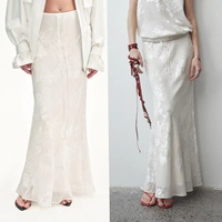 Industrie lourde décontracté été sirène jupe mi-longue fleur brûlée cordon taille étroite Satin jupe asymétrique jupe en queue de poisson