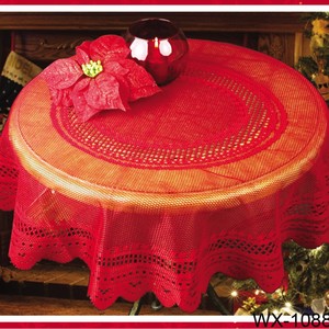 Christmas <b>Tablecloth</b> <b>Round</b> Red Polyester Lace Geometric Pattern Party Decoration WX-1088 - Product Image 1