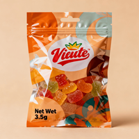 Sachet à fenêtre transparente à trois soudures latérales pour emballage de bonbons gélifiés et de chips, avec logo personnalisé imprimé, refermable à fermeture éclair, pochette plate de qualité alimentaire