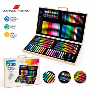 Set di Strumenti Artistici AP per Disegno, Artigianato e Pittura, Materiali per Colorare in Scatola di Legno per Bambini e Scuola - Product Image 1