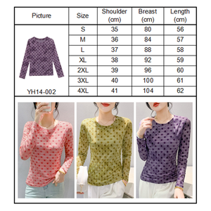 Primavera estate floccaggio a maniche lunghe Top a pois girocollo da donna Top traspirante tessuto di maglia snellente <span class=keywords><strong>vestiti</strong></span> per ragazze - Product Image 6