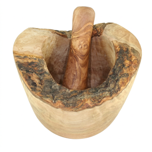 Mortero y Pilón Rústicos de Madera de Olivo Hechos a Mano, Utensilios de Madera Natural para Hierbas y Especias, Aptos para Alimentos, Lavables en Lavavajillas y Aptos para Horno, Juego Pequeño de Cocina FWE - Product Image 1