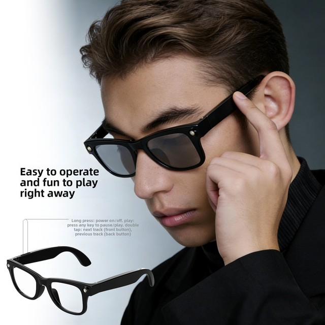 AI Glasses Smart Glasses Voice Assistant with Flashlight Wireless Charging Real-Time Translation 360 Degree Sound for Travel