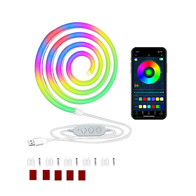 Colorful Waterproof Neon Light Strip USB Flexible Silicone DIY Shape Smart Running Lights for Music Sync Gaming Atmosphere