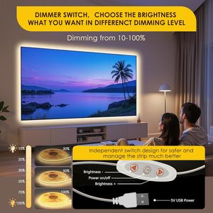 Bande lumineuse LED USB Timelux 5V 4m COB Blanc Froid 5000K Haute Luminosité pour Armoires Intérieures Montage en Surface - Product Image 5