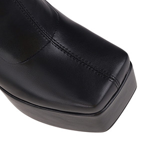 Bottines à talons hauts sexy en cuir PU noir à bout carré pour femmes, cuissardes à plateforme au-dessus du genou pour femmes sexy - Product Image 5