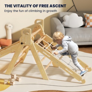 Structure de jeu d'escalade en bois Montessori CZFIT Arc-en-ciel pour enfants, avec échelle, balançoire et toboggan, pour l'intérieur - Product Image 4