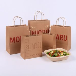 Large Gusset Luxury Reusable Brown Kraft <b>Paper</b> Bags with Custom Logo Printing Twisted Handles for Food Delivery Lunch Packaging - Product Image 2