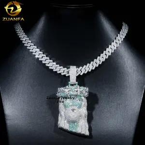 Hip Hop Rapper 925 Sterling Silver Custom Mix Blue Green Moissanite Jesus Piece Pendant