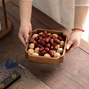 Walnut Wood Square <b>Tray</b> 1 Compartment Unfinished Standing Type For Candy And Nut <b>Storage</b> Living Room Decoration - Product Image 2