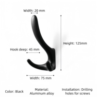 Crochet double en aluminium robuste noir mat, anti-rouille, pour manteaux, chapeaux, peignoirs et serviettes de salle de bain, quincaillerie de mobilier personnalisée