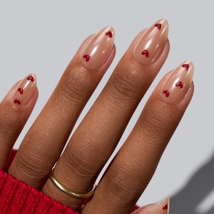 Faux Ongles Printemps-Été en Gros, Courts, Amande, Cœur 3D, Mignons, Nude, Glacés, Saint-Valentin, en Gel Souple à Presser - Product Image 1