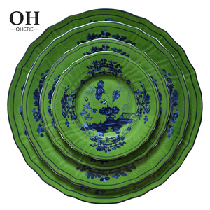 Service de vaisselle en porcelaine <span class=keywords><strong>céramique</strong></span> décorative vintage à l'encre verte, <span class=keywords><strong>assiette</strong></span> de chargement écologique de luxe en porcelaine <span class=keywords><strong>italienne</strong></span> - Product Image 1
