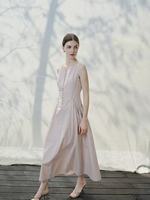 Robe de vacances Nicecover, robe midi rose style français, à bretelles, cintrée à la taille avec boutons sur le devant, idéale pour les sorties et les rendez-vous.
