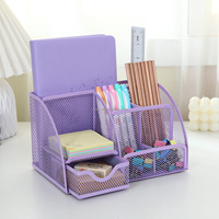 Organisateur de bureau personnalisable en métal violet à 7 compartiments, porte-stylos, support de téléphone pour le bureau, la maison, le rangement de cosmétiques