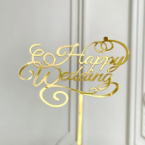 Décoration de gâteau en acrylique « Honey And Sweetness Happy Wedding » Or Rose Or Argent pour table de desserts de fête - Product Image 1