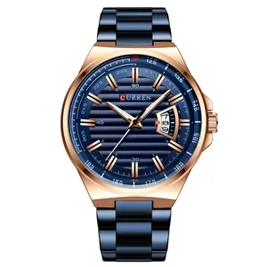 Curren relógio quartzo luxo masculino, relógio de pulso aço inoxidável clássico à prova d'água 8375