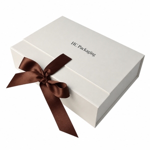 Boîte cadeau magnétique haut de gamme avec ruban, emballage rigide en papier pliable, logo personnalisé, design pliable à plat, fabricant en gros - Product Image 1