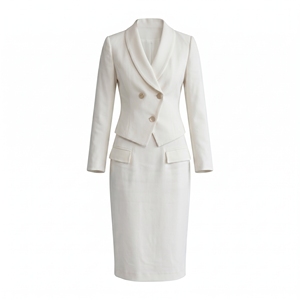 Conjunto de Traje OEM ODM para <span class=keywords><strong>Mujer</strong></span>, Blazer con Cuello Chal Blanco, Doble Botonadura, Falda Peplum, para Recepción de Hotel, Ropa Profesional - Product Image 2