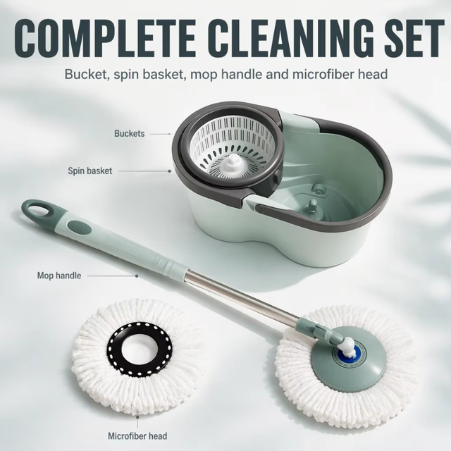 Hot Selling Eco-Friendly Household Floor Cleaning Mop Microfiber 360 Rotating Cleaning Spin Floor Mop Set With Bucket