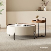 Ensemble de tables basses rondes en pierre frittée italienne Wabi-Sabi, tables d'appoint en bois crème pour salon, vente en gros