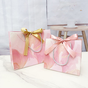 Bolsa de papel para compras con logo, bolsa de papel personalizada con efecto marmoleado, bolsa de embalaje con lazo de cinta, bolsa de papel con logo personalizado y efecto marmoleado - Product Image 5