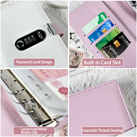 Carnet de budget personnalisé avec serrure à combinaison, reliure à feuilles mobiles, couverture en PU rose/blanc