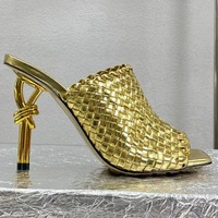 Sandales à talon aiguille en métal, mules tissées à bout carré ouvert, grandes tailles, collection Printemps-Été 2026 pour femmes, fabrication directe OEM ODM