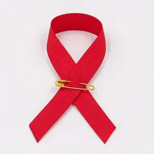 Lazos de cinta para el cáncer de pecho, lazo con Pin de seguridad, color morado, rojo y rosa