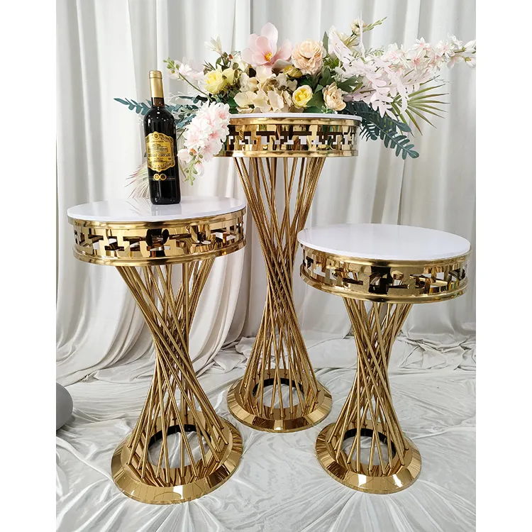 शादी की सजावट दौर केक स्टैंड कॉफी टेबल स्टेनलेस स्टील सोने Plinths फूल शादी के लिए खड़े हो जाओ