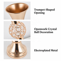 Vases en cristal dorés de luxe en gros, décorations de table pour mariages, banquets élégants et événements festifs