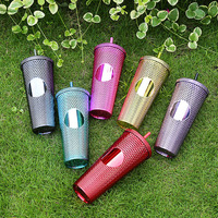 Gobelet à eau en plastique moderne le plus populaire, 16 oz, 22 oz, 24 oz, sans BPA, double paroi, verres, gobelet à durian avec paille pour le camping