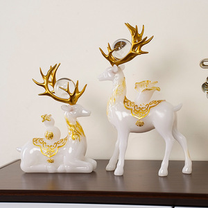 Figura de Doble Ciervo de Resina Dorada, Adorno de Feng Shui, Decoración para el Hogar y la Oficina, Mystic Arts - Product Image 3